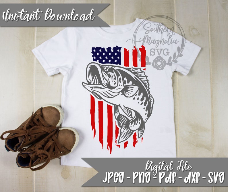 Download Large Mouth Bass with American Flag SVG Fishing Designs | Etsy