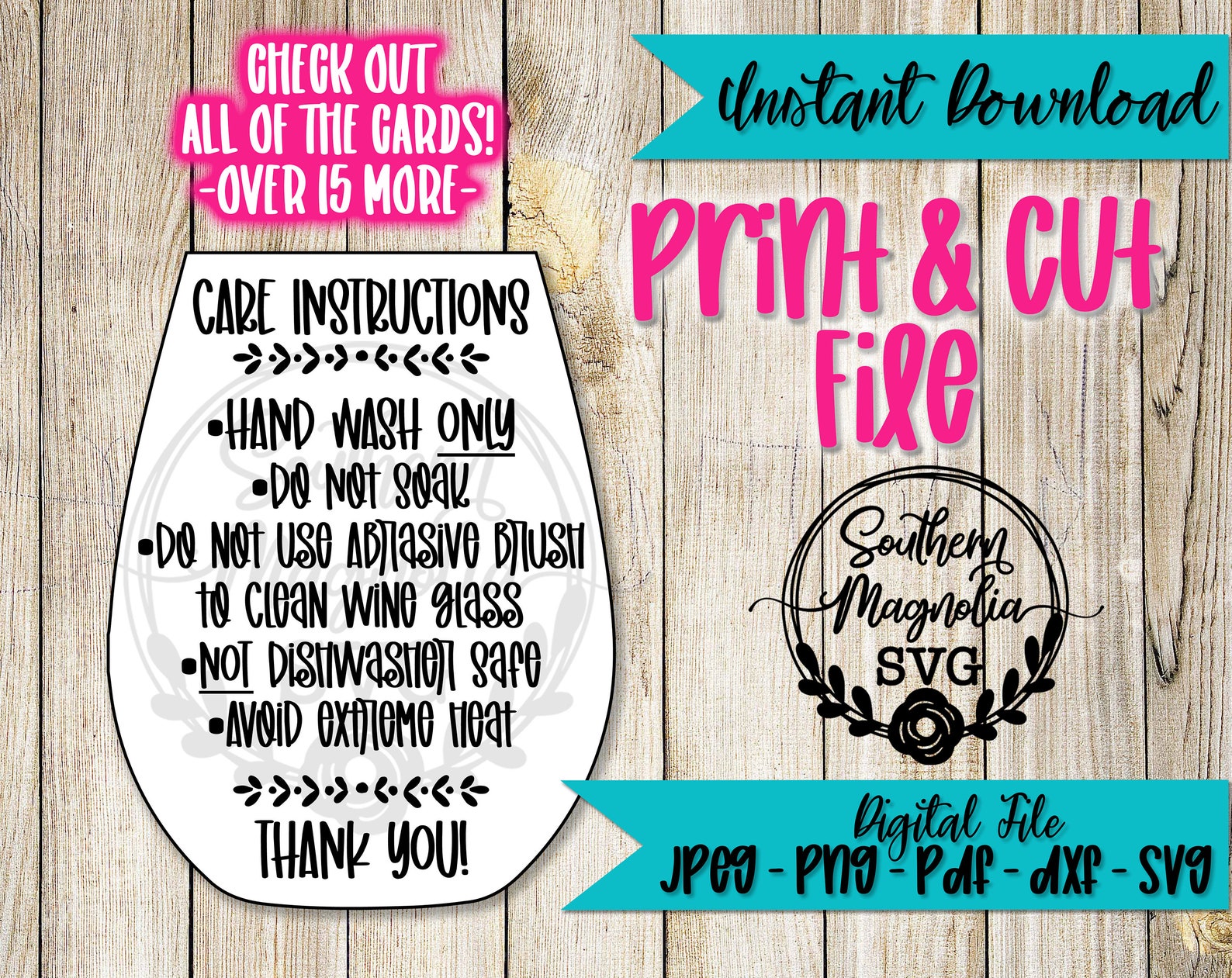 Stemless Wine Glass Care Card Instructions Print and Cut Etsy