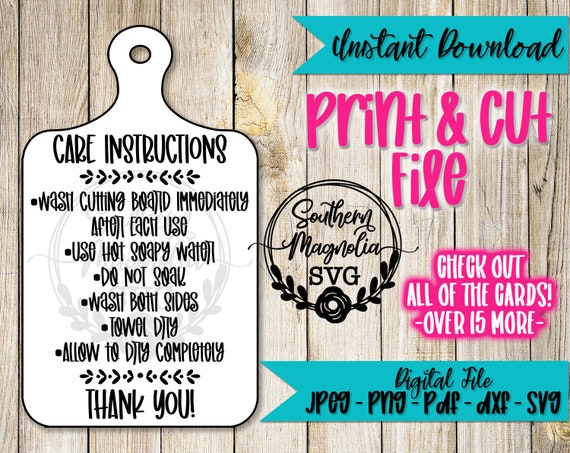 Cutting Board Care Card - Care Card Instructions - Print and Cut File -  Silhouette - Cricut - Vinyl Instructions - SVG - File ONLY