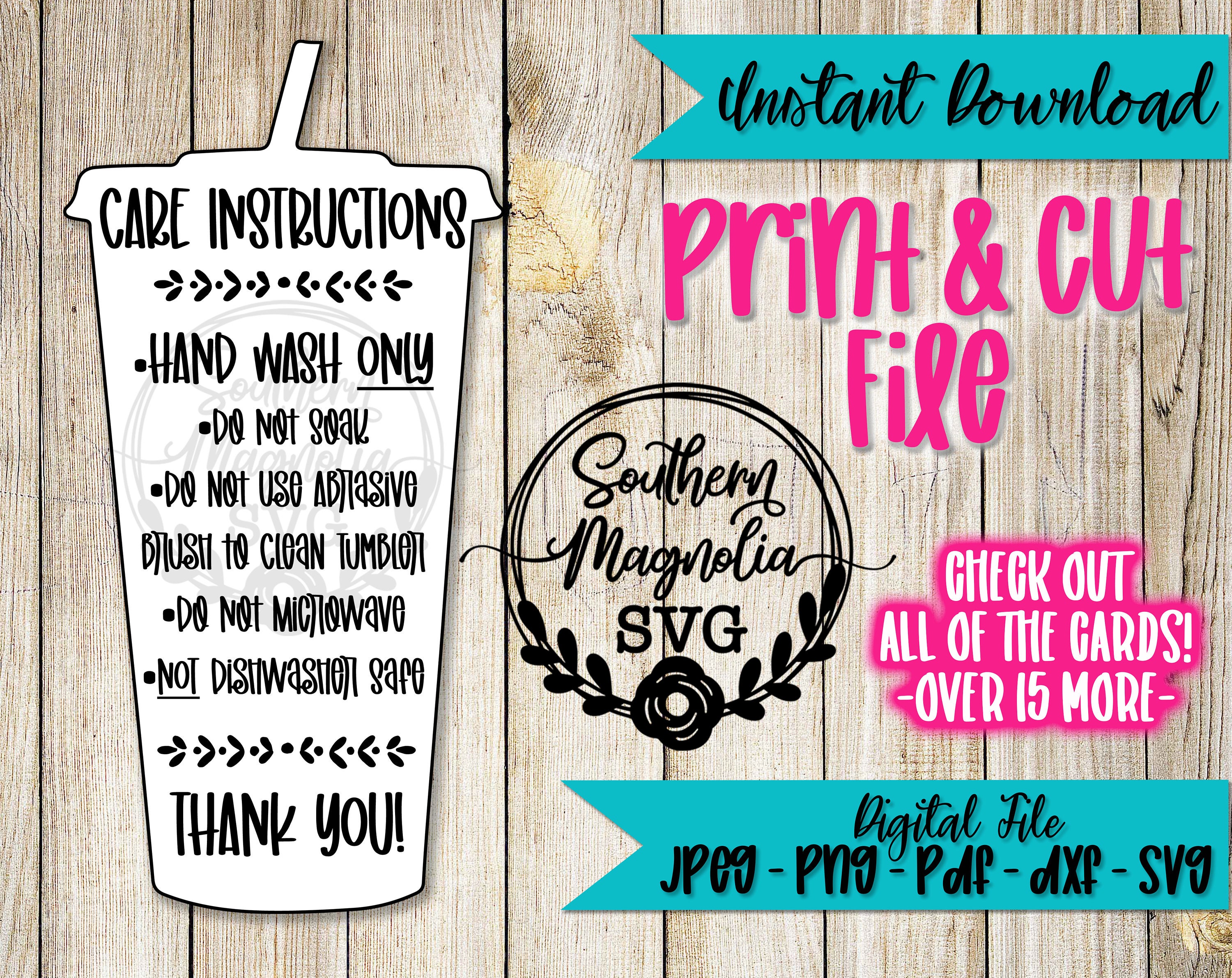 Printable Tumbler Care Cards - Small Business Print and Cut