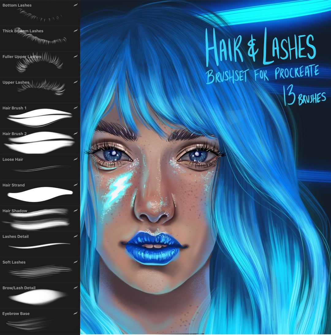 Procreate Brushes for Hair and Lashes 13 Brushes Brush Set Portraits Etsy