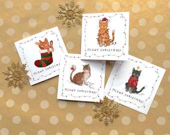 Cat Christmas Cards - Multipack of four
