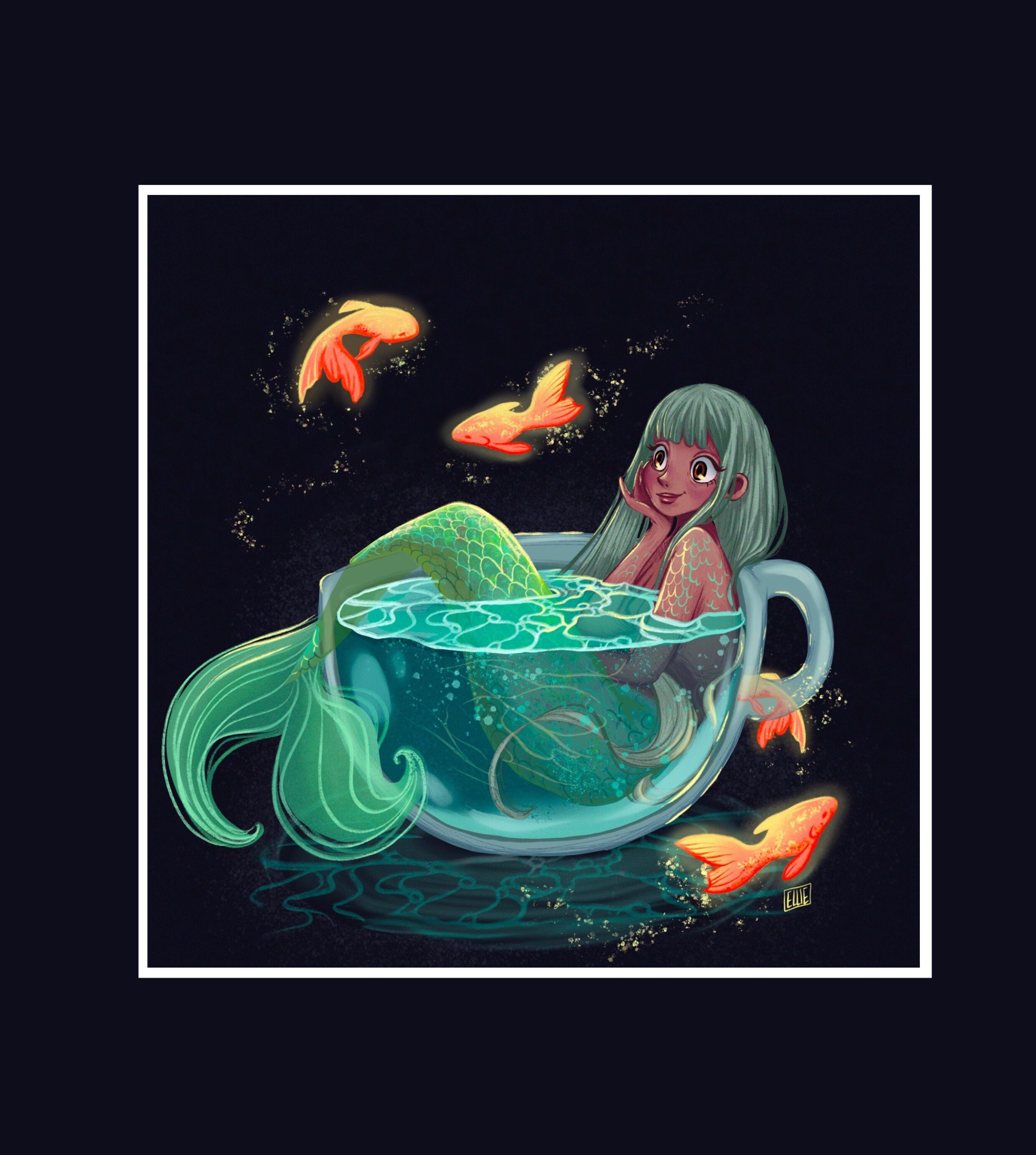 Mermaid Glowing Fish Teacup Print Etsy