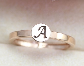 Personalized 14k Gold Initial Ring: Engraved Letter Stacking Ring