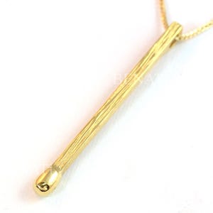 Gold Matchstick Necklace – Solid 14k Gold Textured Match Pendant, Unique Minimalist Charm Necklace, Fire Symbol Jewelry, Handmade Gift