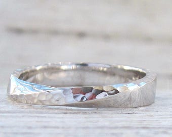 Hammered Sterling Silver Mobius Ring: Unisex Wedding Band