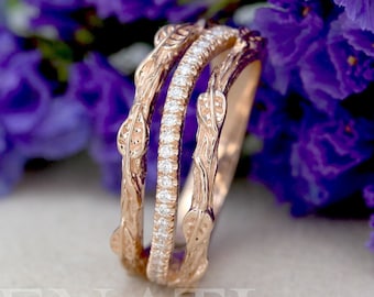 Diamond Leaf Wedding Ring: 14k Gold Vine Promise Ring