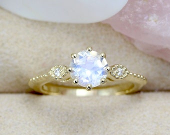 Unique Delicate Moonstone Gold Ring , Vintage Filigree Style Moonstone Promise Ring,  Antique Style Engagement Ring, Christmas Gift