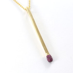Gold Match Stick Pendant, 14k Match Pendant, Fire Matchstick Charm Necklace, Gift For Him, Gift For Her, Graduation Gift