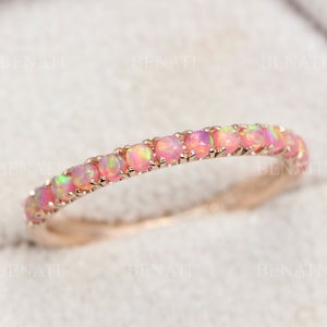 Opal Eternity Band, Rose Gold Opal Ring, Eternity Wedding Band, Thin Opal Wedding Ring, 2mm Opal Band, Opal Stacking Ring, Promise Ring Gift