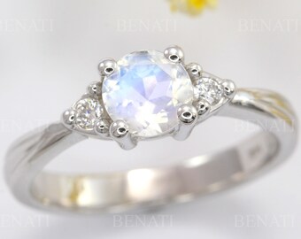 Platinum Moonstone Engagement Ring: Antique Style Diamond Accent