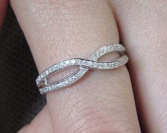 Diamond Infinity Knot Ring, 18k White Gold Promise Ring