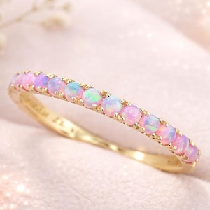 Pink Opal Eternity-ring 14k gouden trouwring dun stapelen belofte jubileumcadeau