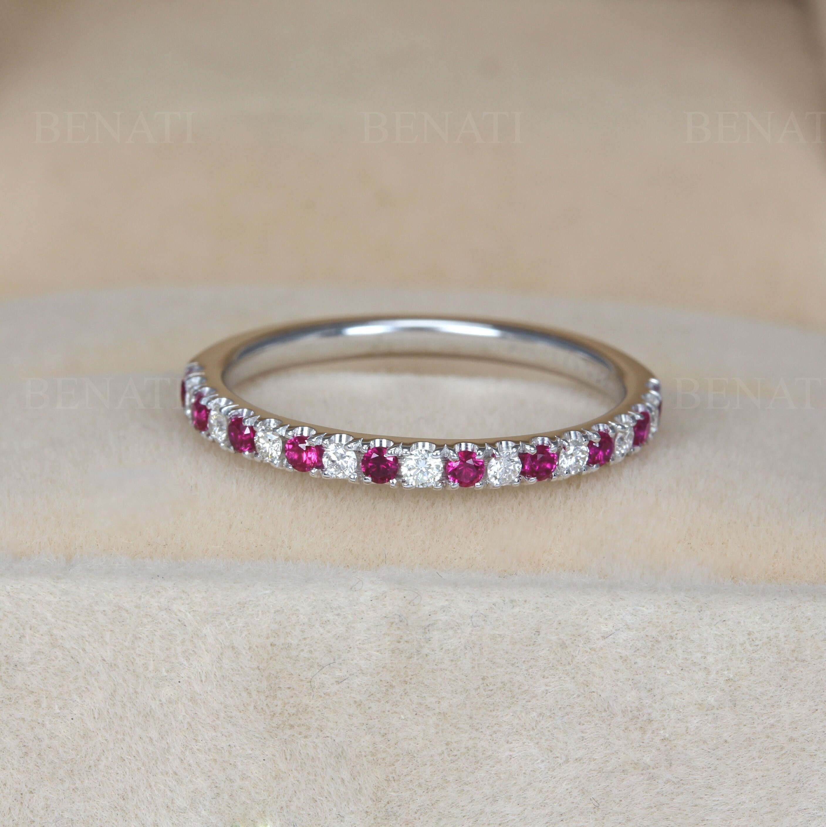 Ruby Diamond Eternity Band 14k Gold Wedding Ring Anniversary Promise ...