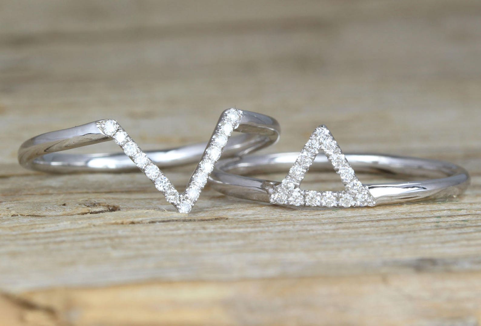 Diamond V Ring Chevron Diamond Ring White Gold Pave Diamond Etsy
