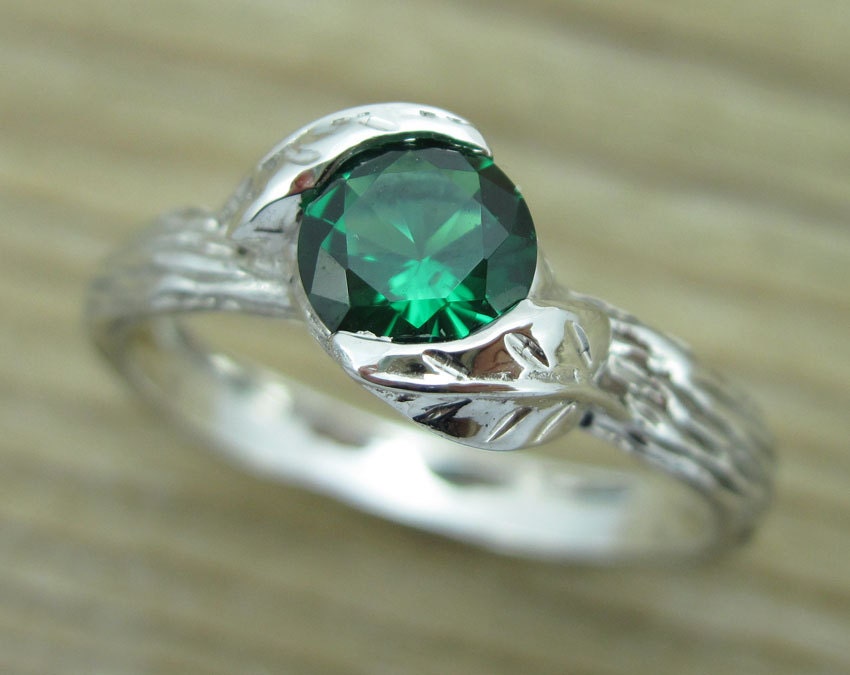 Emerald Leaf Engagement Ring Emerald Leaves Ring Emerald | Etsy