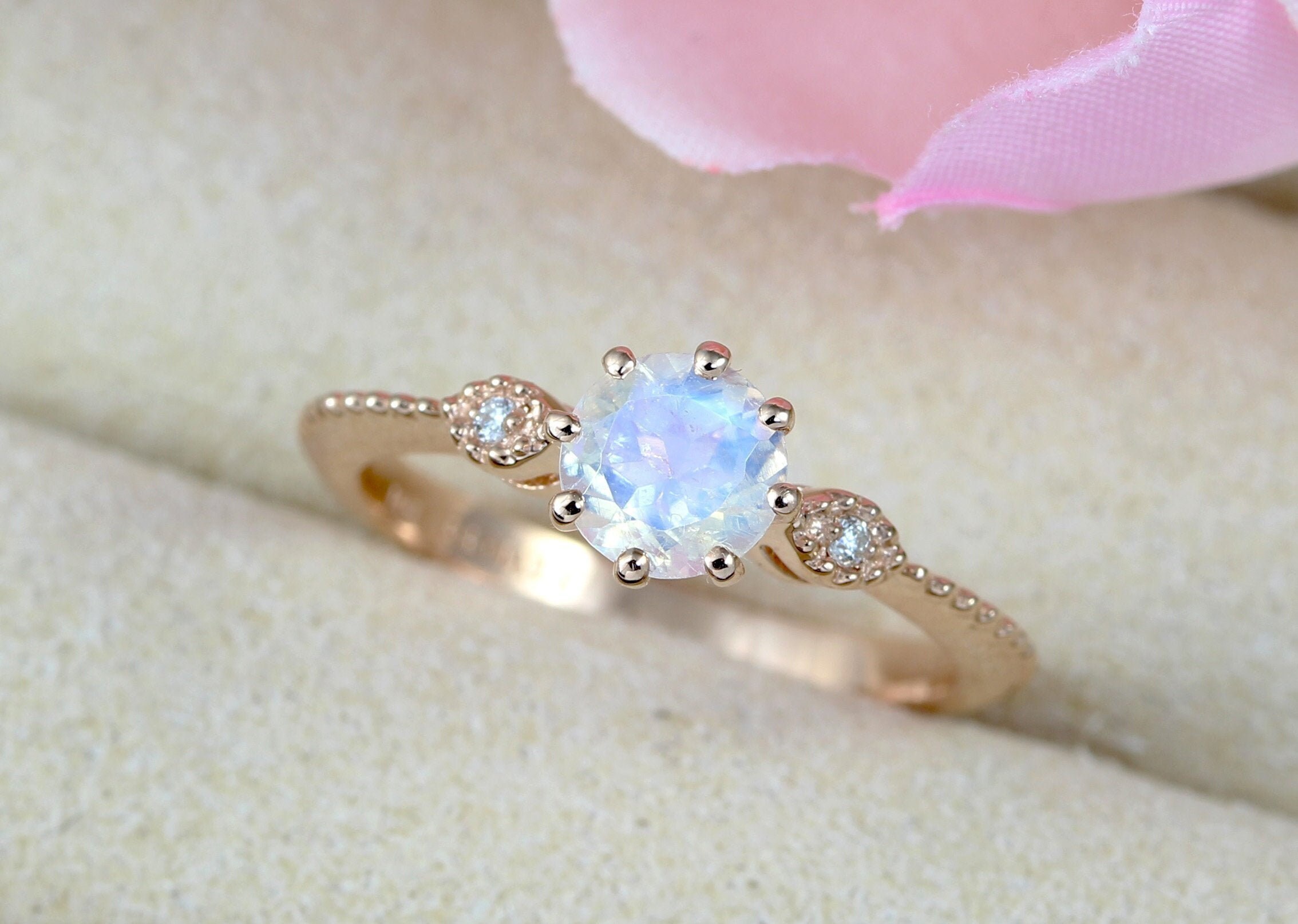 18K Rose Gold-Plated Moonstone Open Ring