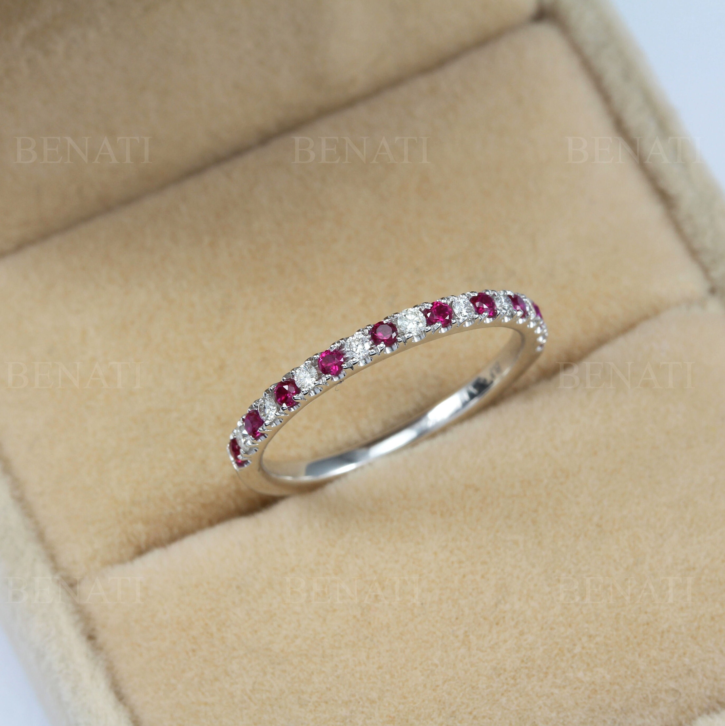 Ruby Diamond Eternity Band 14k Gold Wedding Ring Anniversary Promise ...