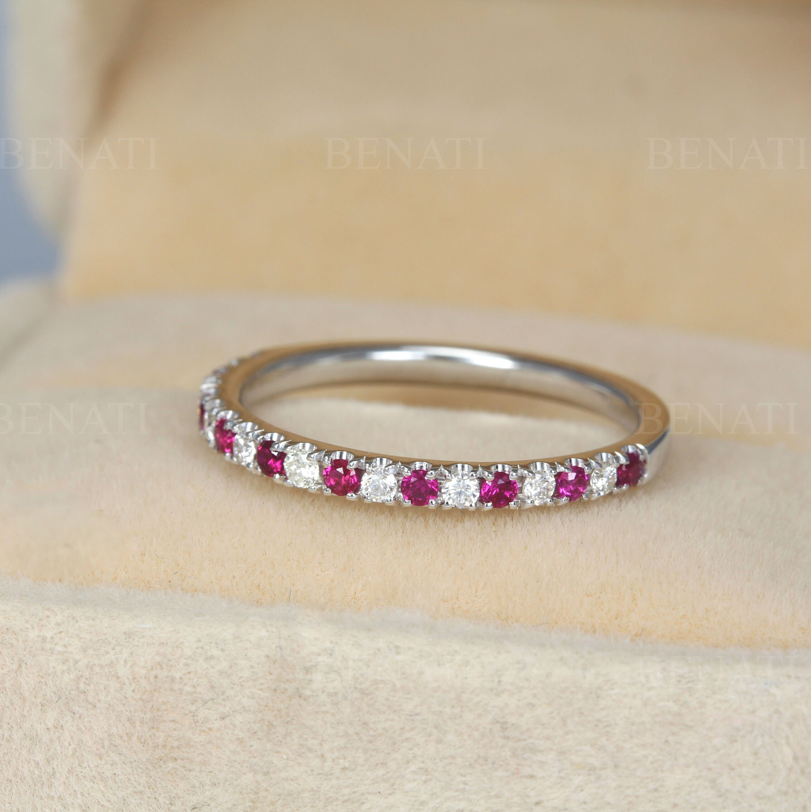 Ruby Diamond Eternity Band 14k Gold Wedding Ring Anniversary Promise ...