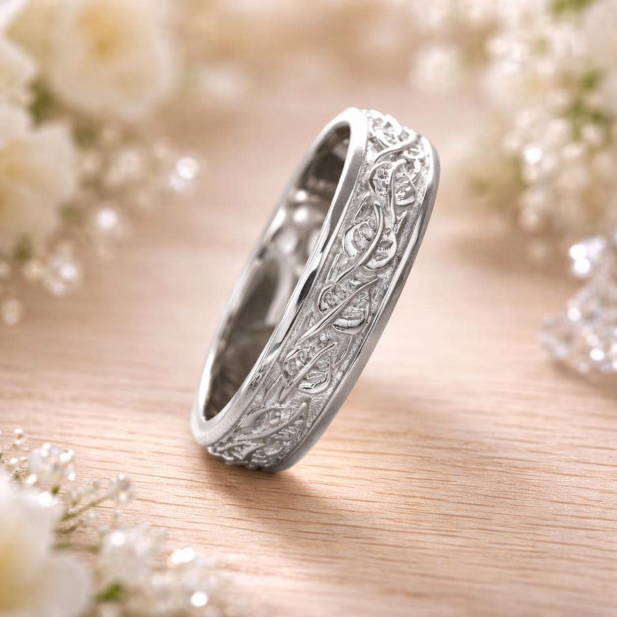 Rustic Gold Vine Wedding Band Elvish Nature Ring for Him Mens
