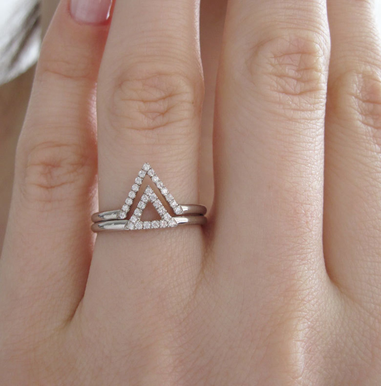 Diamond V Ring Chevron Diamond Ring White Gold Pave Diamond Etsy