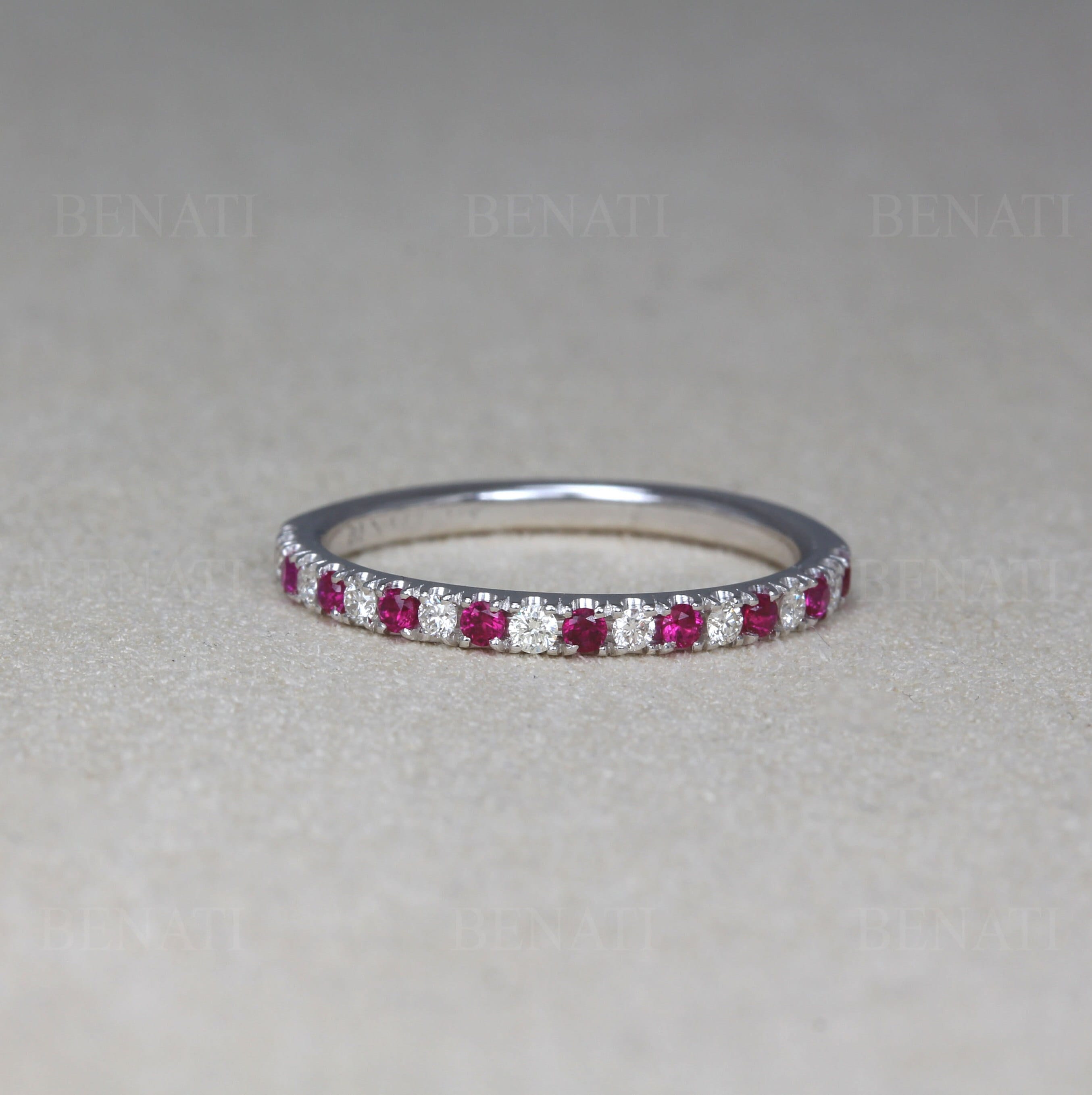Ruby Diamond Eternity Band 14k Gold Wedding Ring Anniversary Promise ...