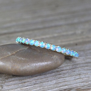 Opal Stacking Eternity Band in 14k Yellow Gold, Fire Opal Eternity Ring, October Birthstone Ring, Anniversary Ring Gift For Her The Original