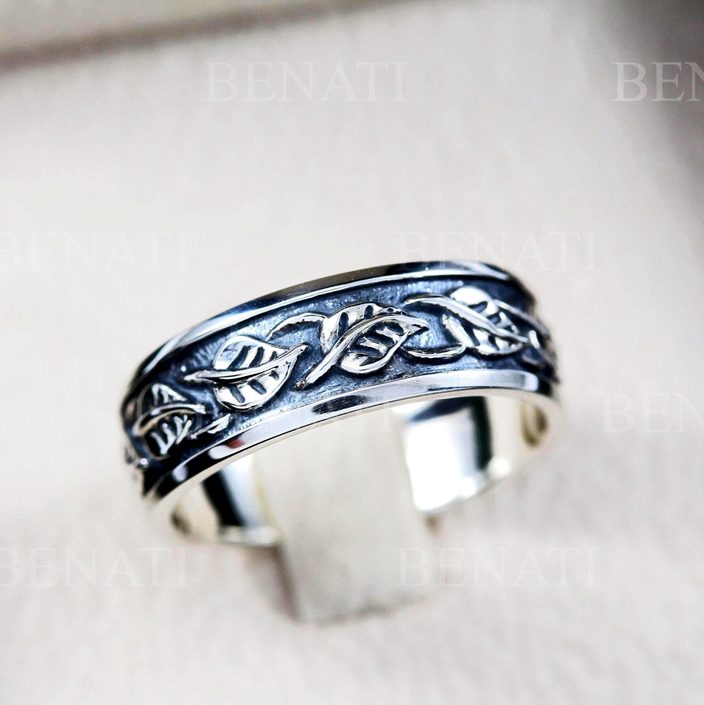 Sterling Silver Elvish Forest Vine & Leaf Wedding Band - Rustic