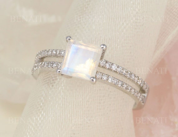 Princess Cut Moonstone Engagement Ring Vintage Unique Ring Anniversary Ring Square Cut Gemstone Ring With Diamond Accents Etsy Australia
