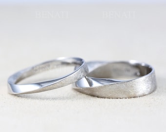 Sterling Silver Wedding Ring Set - Twisted Band His and Hers Matching Infinity Couple Rings