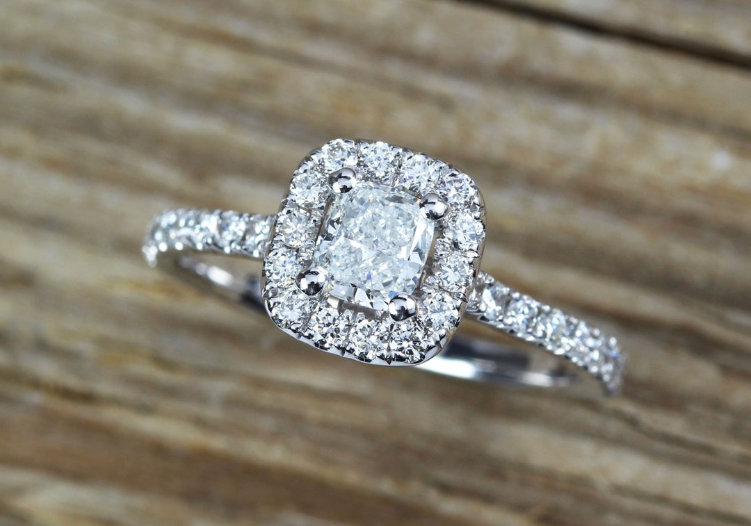 White Gold Cushion Cut Diamond Engagement Ring Antique - Etsy