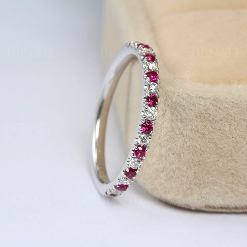 Ruby Diamond Eternity Band 14k Gold Wedding Ring Anniversary Promise ...