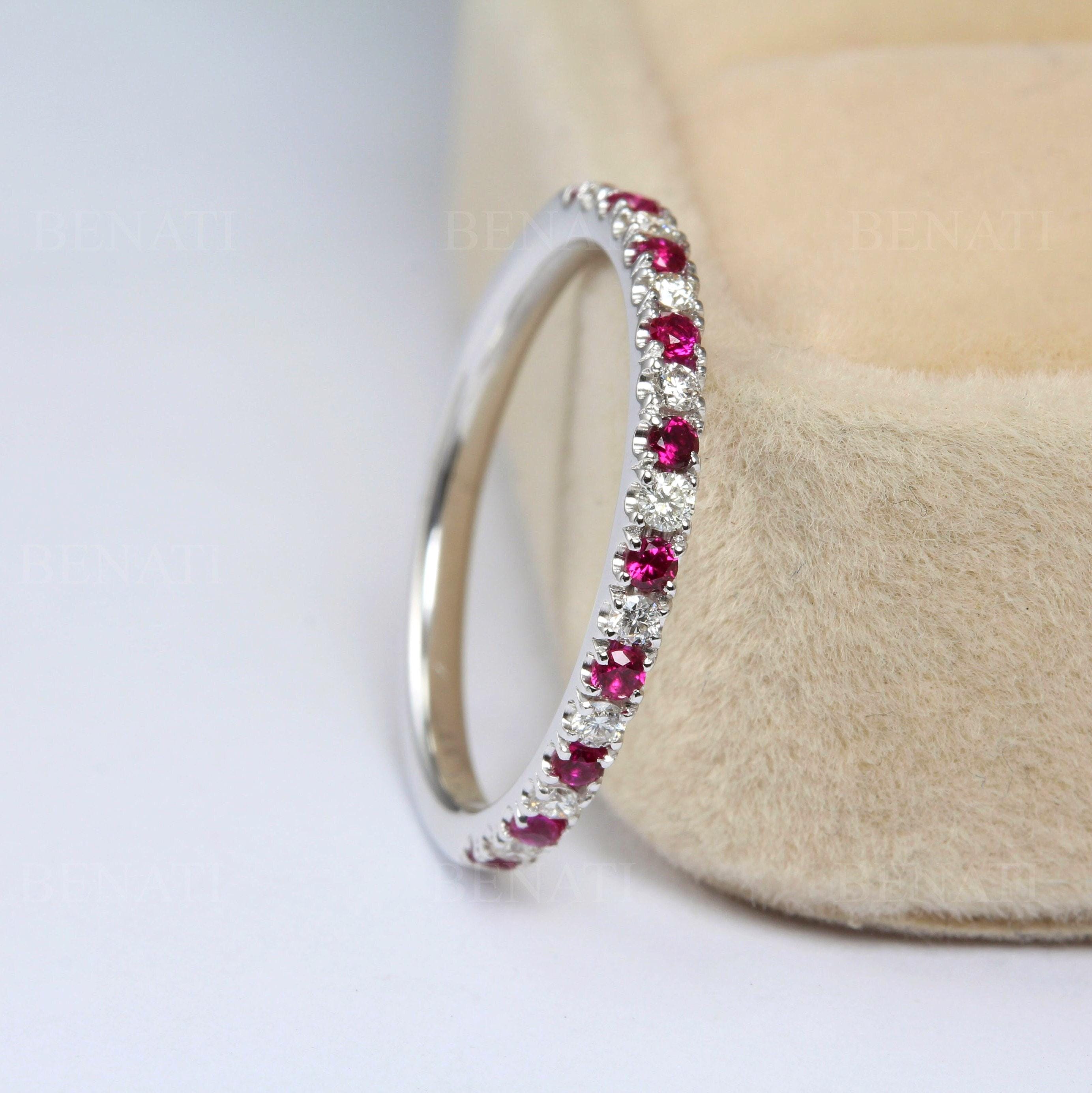 Ruby Diamond Eternity Band 14k Gold Wedding Ring Anniversary Promise ...
