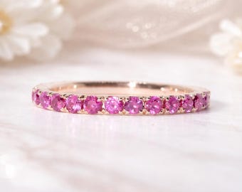 Natural Ruby Eternity Band: 14k Rose Gold Wedding Ring
