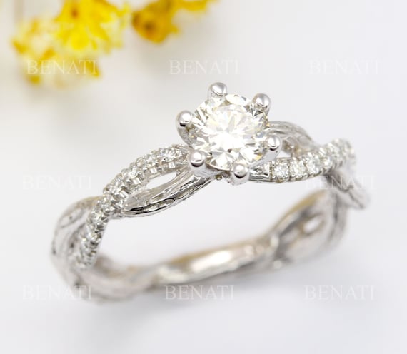14kt white gold diamond rope style engagement ring RP889