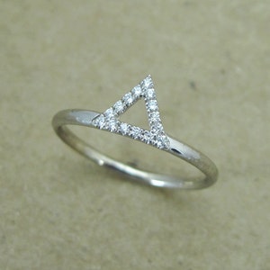 Triangle Diamond Engagement Ring, White Gold Triangle Diamond Ring, Trillion Diamond Engagement Ring, Small Simple Diamond Stacking Ring