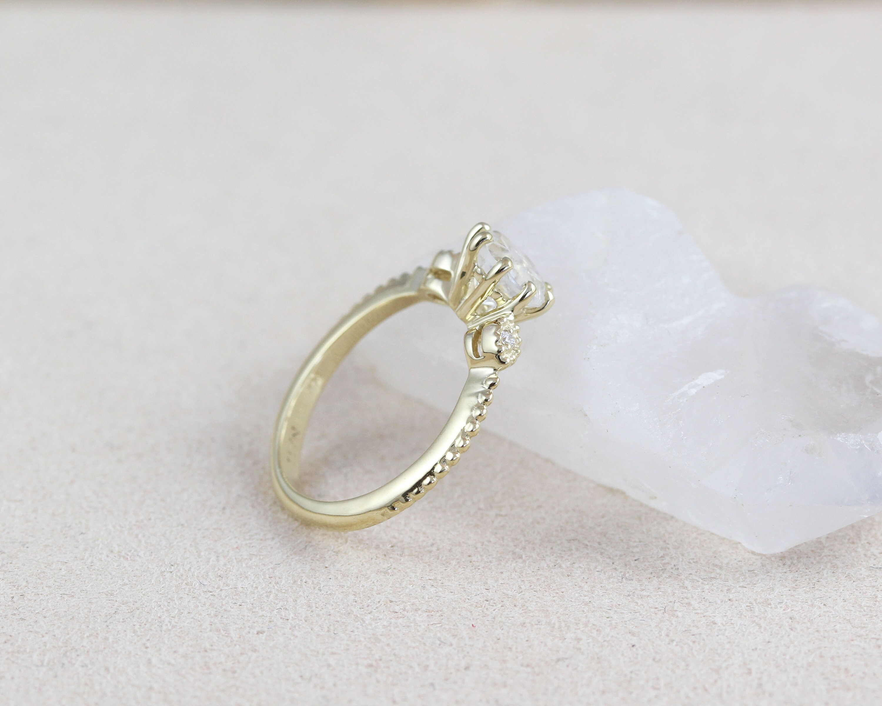 Unique Delicate Moonstone Gold Ring Vintage Filigree Style | Etsy