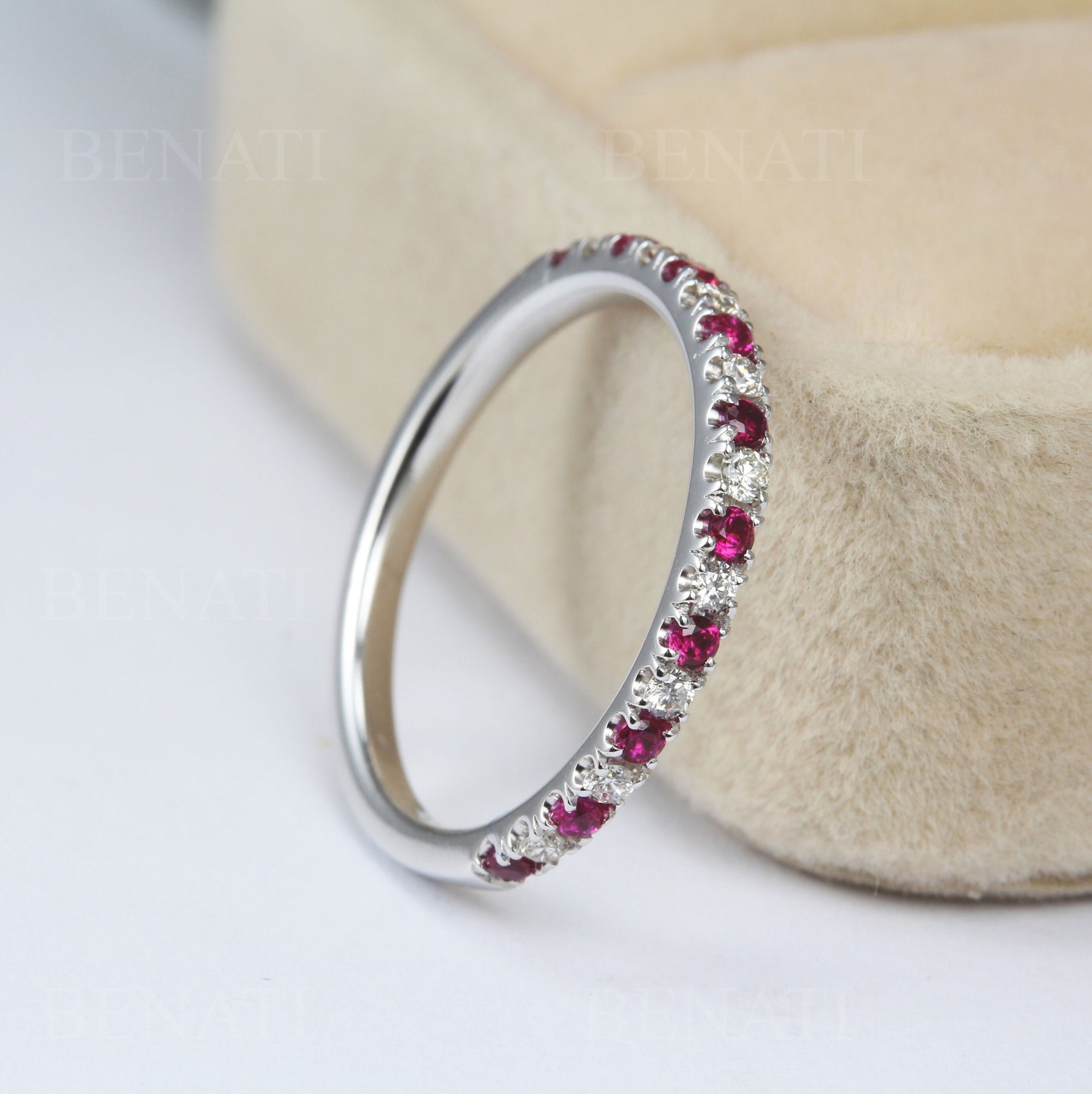 Ruby Diamond Eternity Band 14k Gold Wedding Ring Anniversary Promise ...