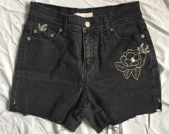 Embroidered denim shorts