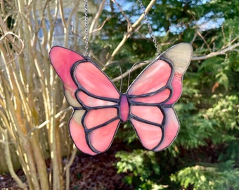 Stained Glass Pink & Black Butterfly