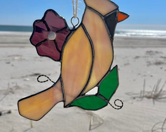 Stained Glass Female Cardinal Suncatcher