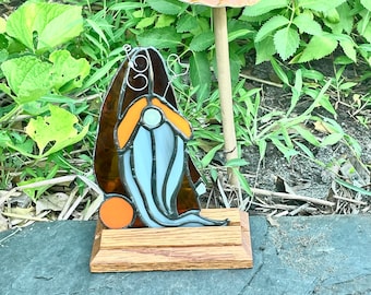 Stained Glass Gnome with Wire Accents and Long Beard