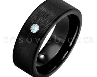 Men/'s Emerald Solitaire Wedding Band 8mm Black IP High Polish Beveled Edge May Birthstone Ring Tungsten Carbide Ring TS1192