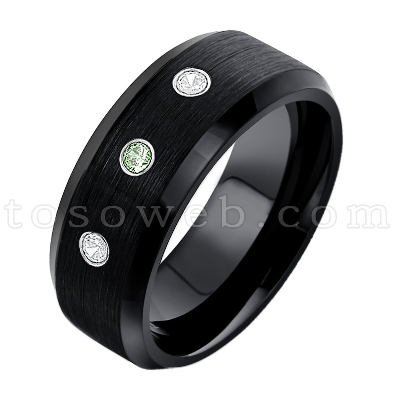 8mm Black IP Brushed Center Tungsten Carbide Ring TS1662 Men/'s June Birthstone Ring Alexandrite /& Diamond Wedding Band