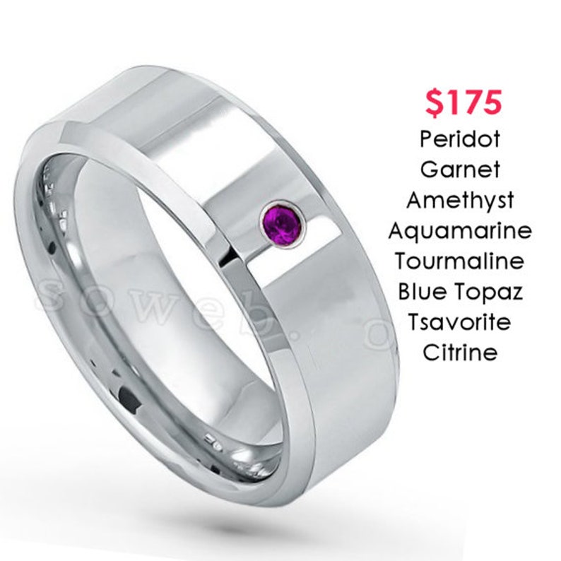see description for details Custom Bezel-set Tungsten Band with Diamonds or Birthstones TS002 with FREE ENGRAVING