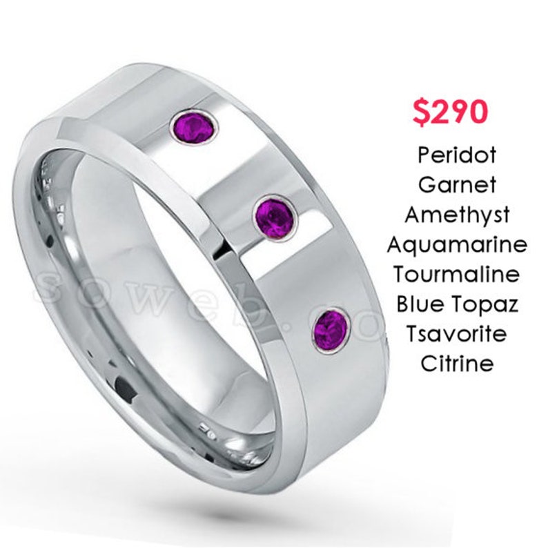 with FREE ENGRAVING Custom Bezel-set Tungsten Band with Diamonds or Birthstones see description for details TS231