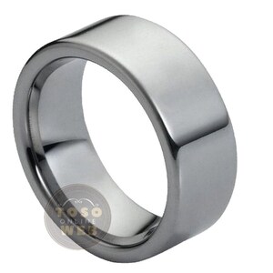 Men&#39;s Solid 9mm Wedding Band, Flat Top High Polish Pipe Cut Edge, Comfort Fit Tungsten Carbide Anniversary Ring TS0662