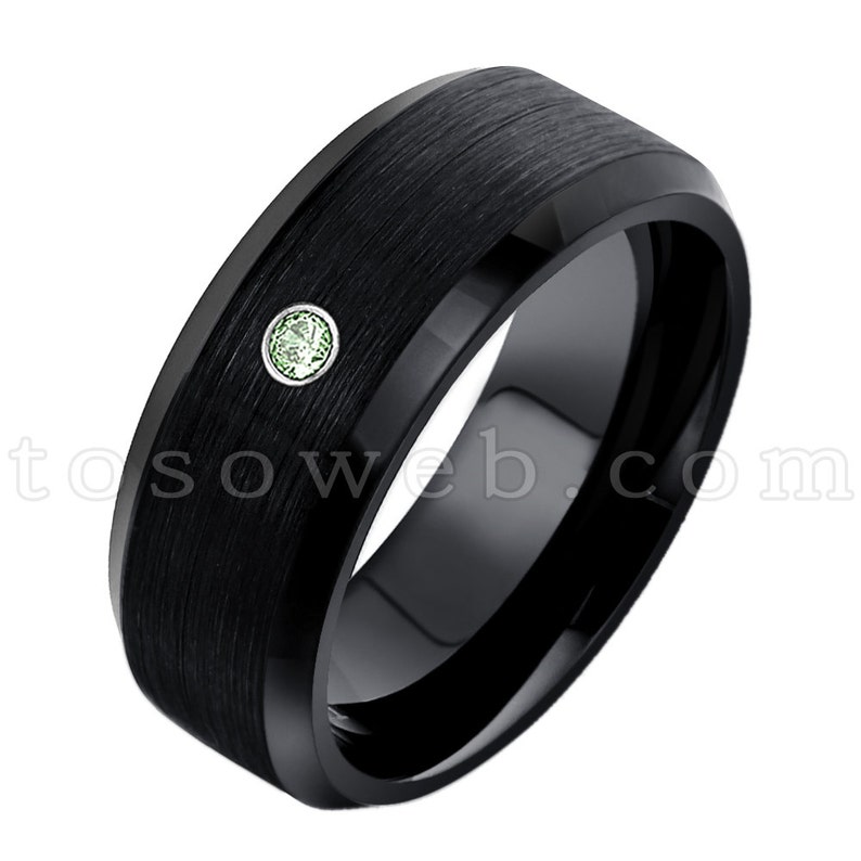 8mm Black IP Brushed Center Tungsten Carbide Ring TS1662 Men/'s June Birthstone Ring Alexandrite /& Diamond Wedding Band