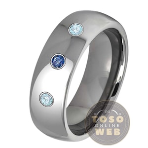 Reserved Listing for Laura 3-STONE Aquamarine and Sapphire Gemstones Tungsten Carbide Wedding Band