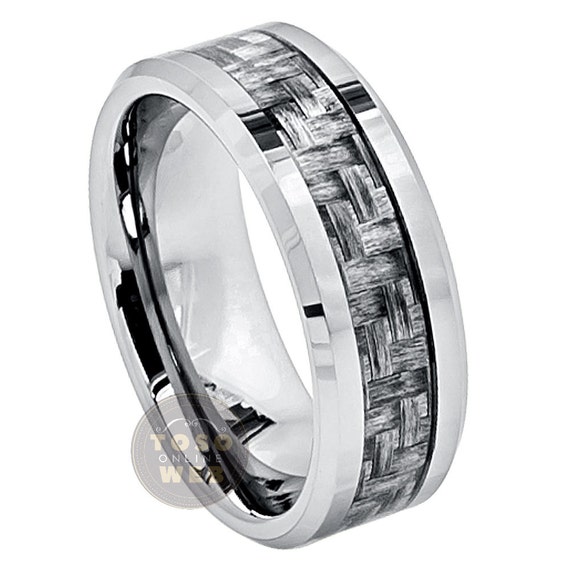 Mens 8mm Pipe Cut Edge Wedding Band Black Ion Plated Comfort Fit Tungsten Carbide Anniversary Ring